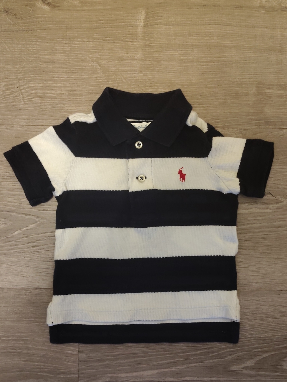 Polo by Ralph Lauren Navy & White Striped Polo with Red Pony